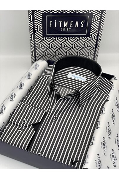 Fitmens قميص رجالي كلاسيكي بأكمام طويلة وخطوط سميكة فاخرة مع علبة هدايا FS-00...
