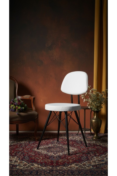 Kalafika Kav Mutfak Sandalyesi, Yemek, Bahçe, Kafe, Modern Sandalye - Beyaz Deri