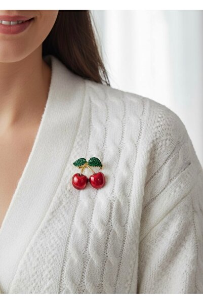 MODAMİRA AKSESUAR Kırmızı Kiraz Broş 🍒 | {Boy:3.5 cm - En: 3 cm}