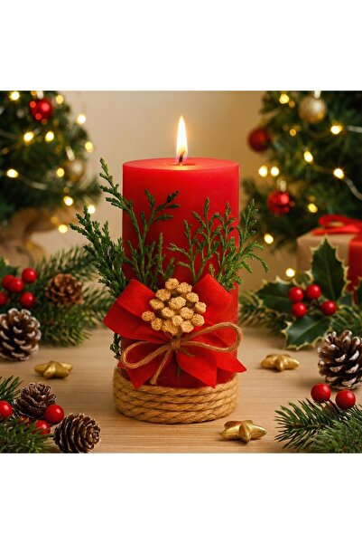 FLEX COMPANY Noel Elegance | El Yapımı Yılbaşı Temalı Dekoratif Silindir Mum-006