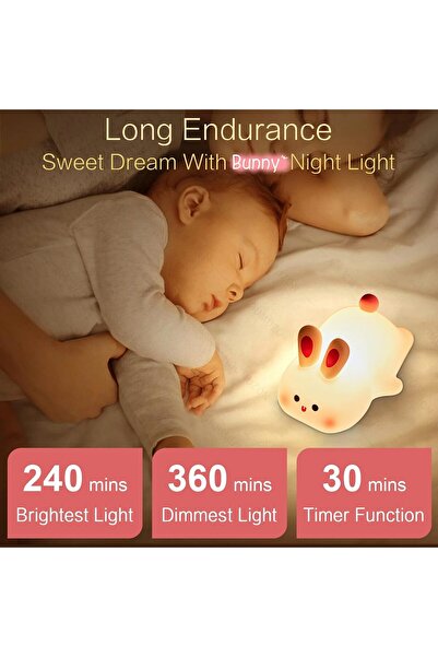 fulina Squishy Bunny Night Light, Bunny Lamp, Led Big Face Rabbit Decor, Dimmable Light up, Nursery Room