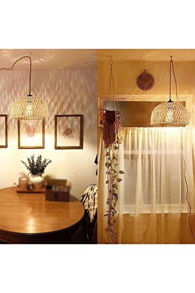fulina Handwoven Bamboo Basket Lamp Shade, Modern Farmhouse Small Chandelier for Bedroom, Living Room,Foyer