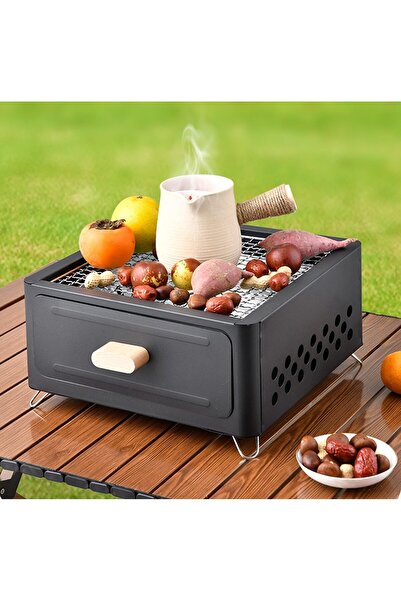 fulina شواية شاي صغيرة للشواء مع درج قابل للسحب، شواية سطح الطاولة للطهي والتخييم والنزهات، لون أبيض