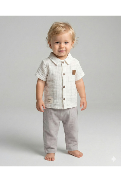 Mini Baray "Çizgili Gömlekli ve Pantolon Erkek Yazlık Müslin Takım "