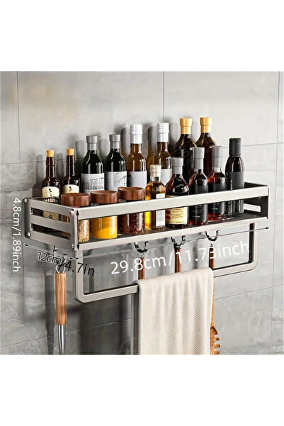 Choice 30 Gun gray rod Aluminum Wall-Mounted Spice Rack Multifunctional Item Shelf Kitchen Tools Hooks Kitc