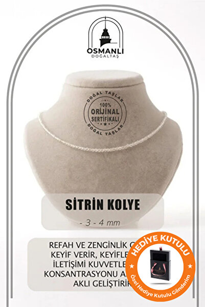 OSMANLI DOĞAL TAŞ Orijinal & Sertifikalı Sitrin Doğal Taş Kutulu & El Yapımı Yılbaşı Hediyesi Gerçek Dizi Kolye 3-4 mm