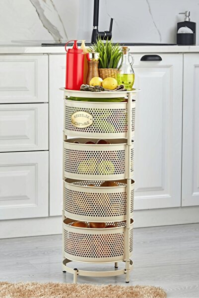 Turkco Metal Sebzelik Meyvelik, Yuvarlak Mutfak Rafı, Çok Amaçlı Patates Soğa...