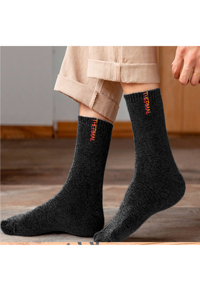 Esinti 6 Pairs Men's Black Thermal Socks Long Men's Towel Thermal Socks Set (41-45)