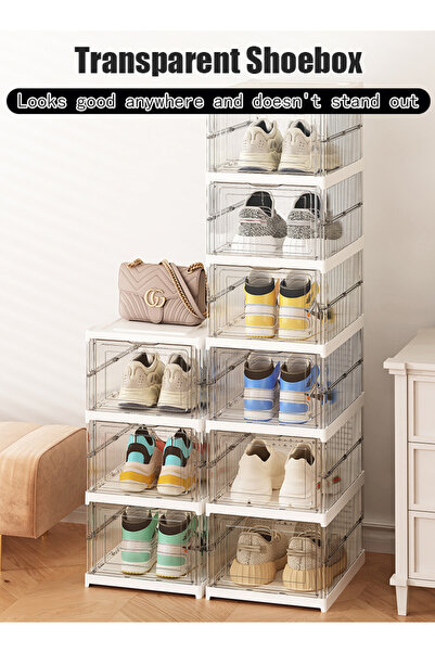Generic Three-layer folding storage box for shoes and bags. Openable simple plastic shoe rack