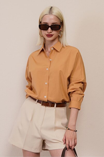 Madmext Mad Girls Camel Oversize Shirt Mg1369