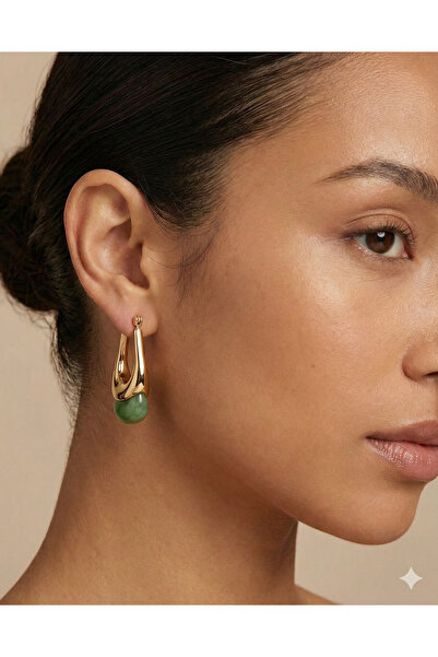 DENİZ ERKUL JEWELRY Steel Ellipse Enameled Green Earrings