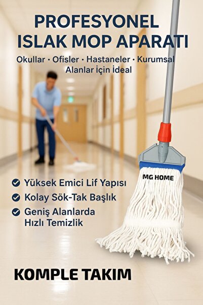 VENON ⚠️%100 PAMUK 1 Takım Beyaz Çift Kovalı Temizlik Arabası Seti Yedek Mop ...