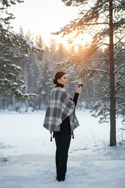 Onur Poncho - Πλεκτά υφασμάτινα πλεκτά Hijab Poncho Winter with Buttons Keep Warm Κατάστημα μόδας ποιότητας εξωτερικών ενδυμάτων