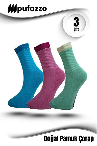 PUFAZZO Дамски спортни чорапи - 3-пакет | Натурален памук | Кърпа подметка | ...
