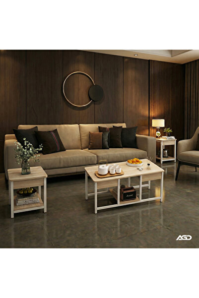 AGD طاولات قهوة متداخلة من 3 قطع، طاولات جانبية وحامل تلفزيون لغرفة المعيشة، مساحة تخزين مفتوحة/بني