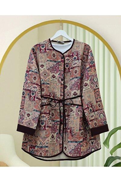 Modamorfo Μπουφάν με έθνικ σχέδιο με διπλωμένο μανίκι και κορδόνι στη μέση -G.Kurusu