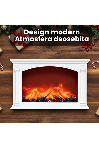 OEM Decorative Fireplace with Flame Simulation, 33 cm, Vintage, Mains and Battery Powered, White