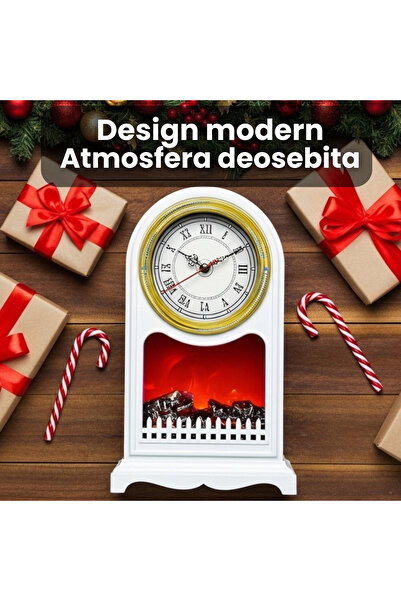 OEM Decorative Fireplace with simulated flames, 39.5 x 24.5 cm, Vintage, plug-in and battery-operated, White