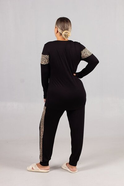 Truva XXL Γυναικείο κοστούμι μεγάλου μεγέθους με μαύρες ρίγες λεοπάρ – Κομψά και άνετα ρούχα για το σπίτι