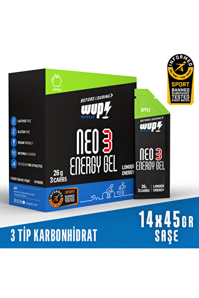 Water Up WUP Neo3 Enerji Jeli, 3 Tip Karbonhidrat, Elmalı, 14 Saşe 45 gr