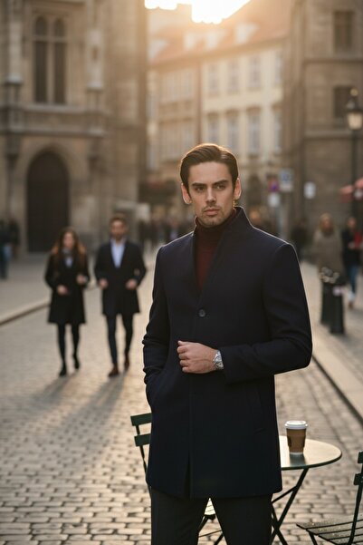 Frappoli Ανδρικό παλτό με ραμμένο γιακά με κανονική εφαρμογή