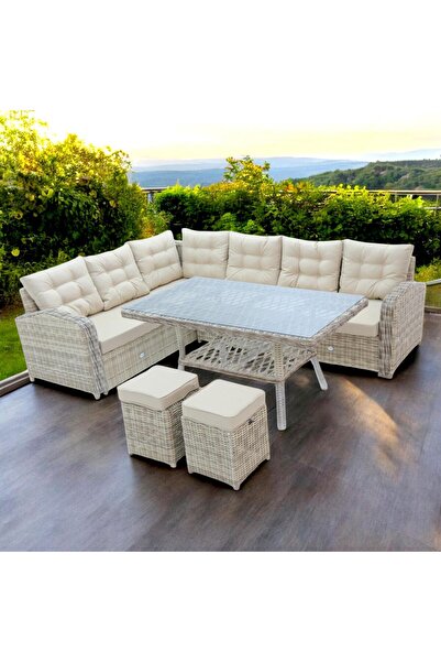 ReHome Riserva | Rehome Rattan 2 Puflu Bahçe Köşe Takımı | 606