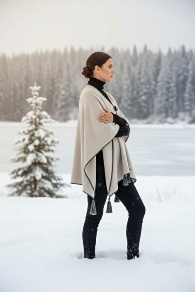 Onur Winter Knitwear Poncho - Solid Color, Edge Stripe, Fashion Trending Product - Store