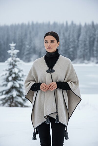 Onur Winter Knitwear Poncho - Solid Color, Edge Stripe, Fashion Trending Product - Store