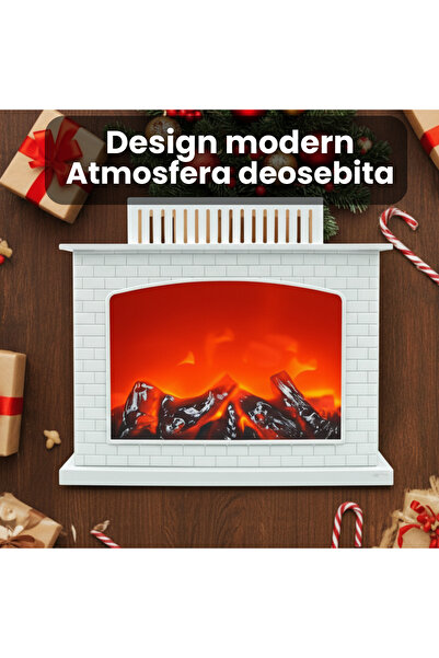 OEM Decorative Fireplace with Flame Simulation, 21.5 x 21cm, Vintage, Mains and Battery Powered, White