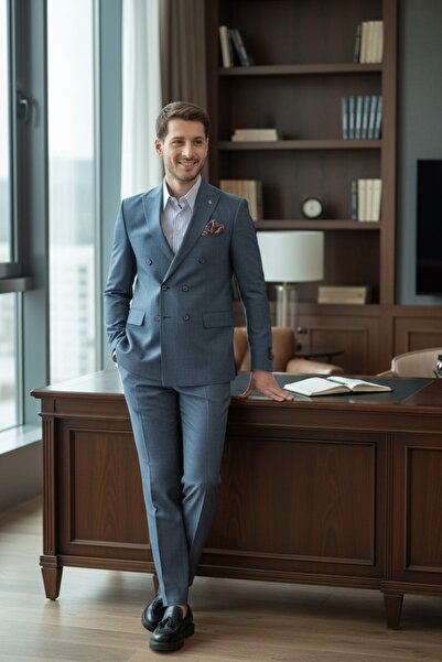 Frappoli Сlim Fit Крузаве Чоловічий Прямий Комір з Подвійним Розрізом Підкладка Костюм