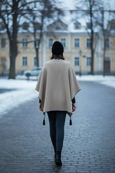 Onur Winter Knitwear Poncho - Solid Color, Edge Stripe, Fashion Trending Product - Store