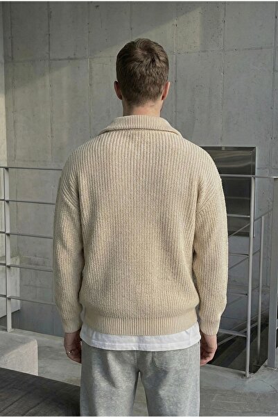COOL TARZ Mink Men's Oversize Zippered Fisherman Knitwear Sweater