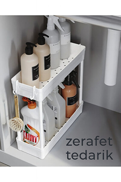 GenelTedarik Багатофункціональний 2-рівневий органайзер для шафи під раковиною, підвісний органайзер для ванної кімнати, полиця-стійка