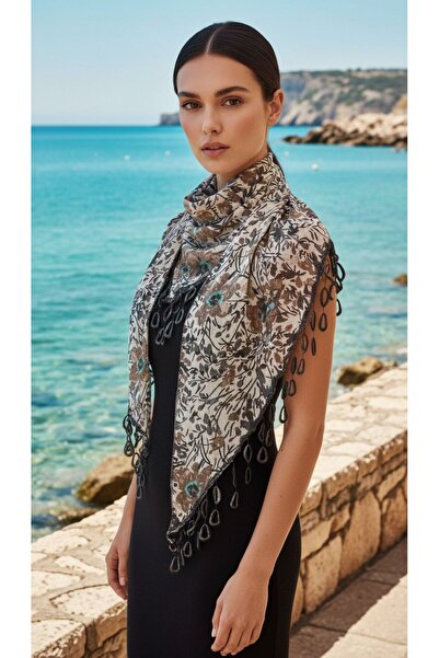 Gönülden Tasarım Çift Taraflı Desenli Püskülü Kadın Fular Şal 155X55 Cm