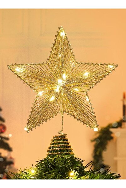 Fatio زينة شجرة عيد الميلاد على شكل نجمة معدنية ريفية مع أضواء LED دافئة