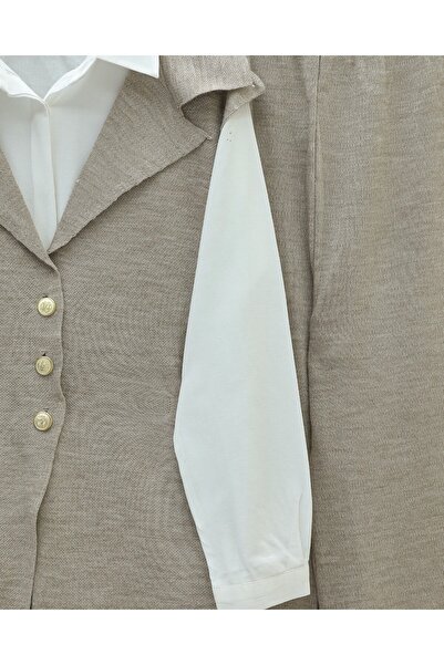 Modamorfo Buttoned V-Neck Vest Pants Knitwear Set - Light Mink