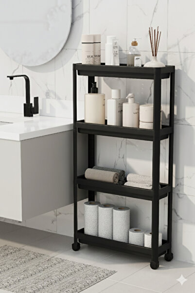 DEYHOME وحدة رفوف متحركة بأربعة طوابق - رف للحمام ورف للمطبخ وطاولة خدمة ومنظم متعدد الأغراض