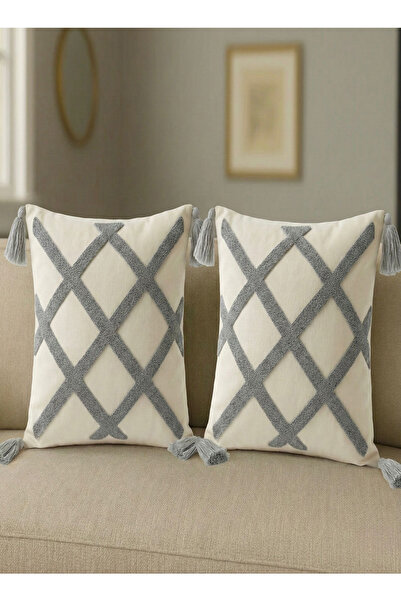 Raschel Home 2 Adet Set Saçaklı Yumuşak Punch İşlemeli Kırlent Yastık Kılıfı Terletmez (2 Adet 43x43)