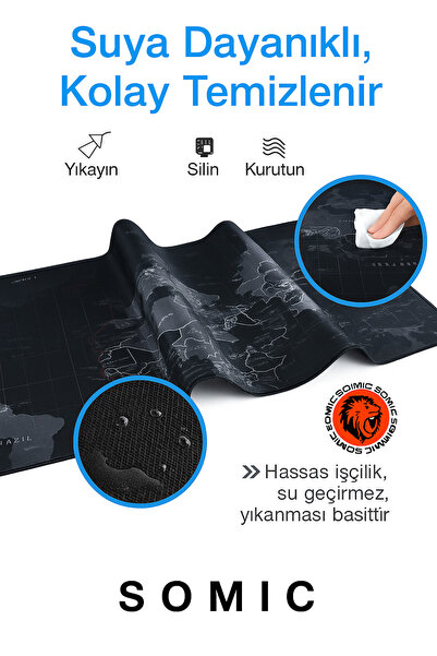 SOMIC Büyük Boy XL Mouse Pad Dünya Haritası Desenli Oyuncu Gamer Gaming Mouse Pad Yüksek Kalite