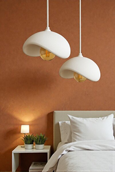 Sellora Beyaz Dekoratif 2'Li Sarkıt Avize Bohem Beton Görünüm Rustik E27 Mode...