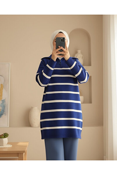 HİJABAYA Πλεκτό τουνίκ με ρίγες και φερμουάρ στο λαιμό