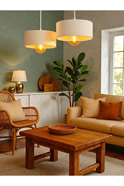 Sellor İkili Beton Görünümlü Oval Avize Sarkıt, Toz Tutmayan, Vegan, Oturma Odası Salon Mutfak Çocuk Odası