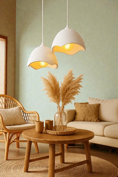 Sellor İkili Beton Görünümlü Şapka Avize Sarkıt Loft Stil Modern, Vegan, Çevr...