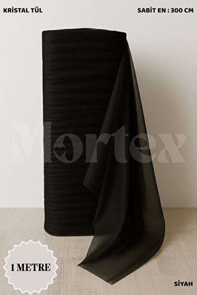Mortex Siyah Kristal Tül Boy 1 MT En Sabit 3 MT Nişan, Kına, Düğün, Bohça, Ka...