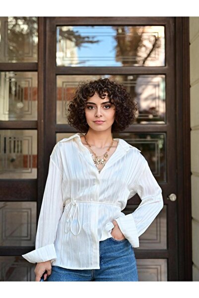 Quzu Shirt with Tie Detail - Ecru