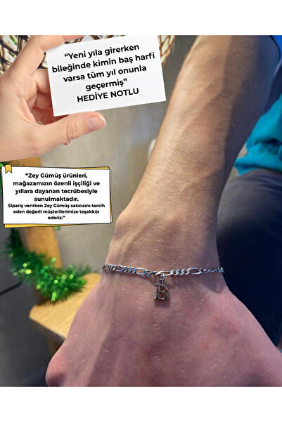 ZEY GÜMÜŞ Sevgiliye Kişiye Özel Gümüş Harf Bileklik-modern Tasarım 3,5mm Figa...