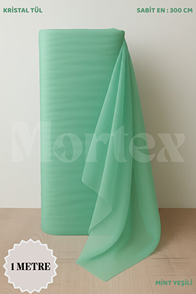 Mortex Mint Yeşili Kristal Tül Boy 1 MT En Sabit 3 MT Nişan, Kına, Düğün, Boh...