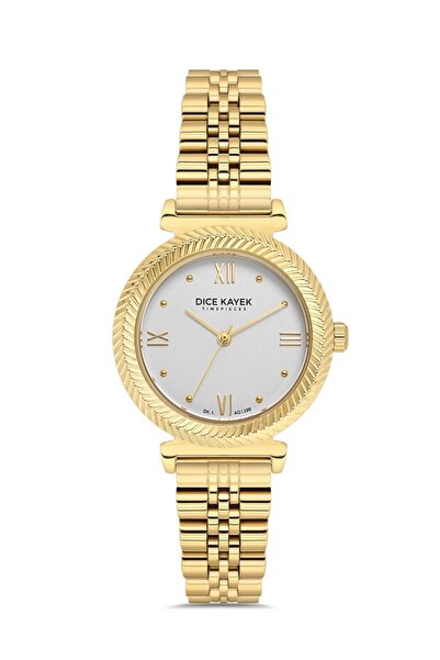 Dice Kayek ساعة يد نسائية ذهبية اللون مقاومة للماء حتى 5 ضغط جوي مع أرقام روم...