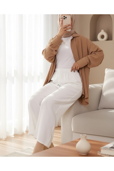 HİJABAYA Wide Leg Elastic Waist Trousers with Lacing Detail