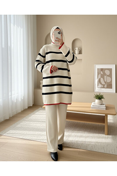 HİJABAYA Πλεκτό τουνίκ με επίσημο σχέδιο με μισό λαιμό